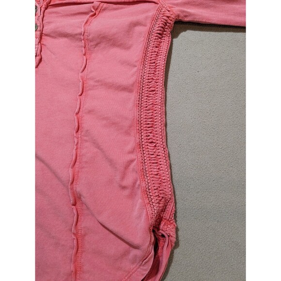 Free People Women Dark Pink Boho Crochet Detailing Long Sleeve Henley Top Size S - Picture 7 of 11